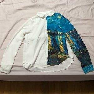 Van Gogh Starry Night over the Rhone White Button Down Shirt